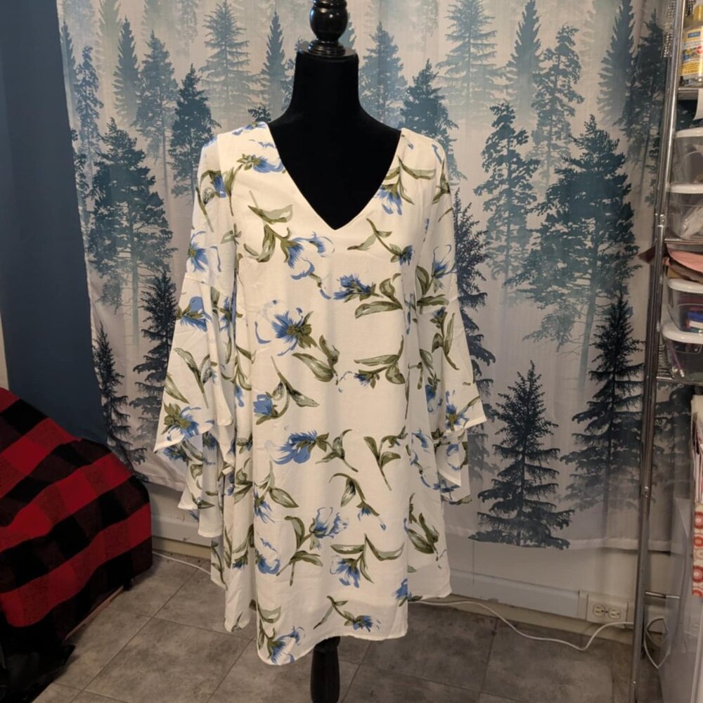 Entro Long Sleeve Blue Floral Mini Dress – Size S